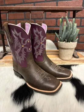 Ariat Children's/Youth Tombstone Brown/Purple Square Toe Western Cowboy Boot 10015390