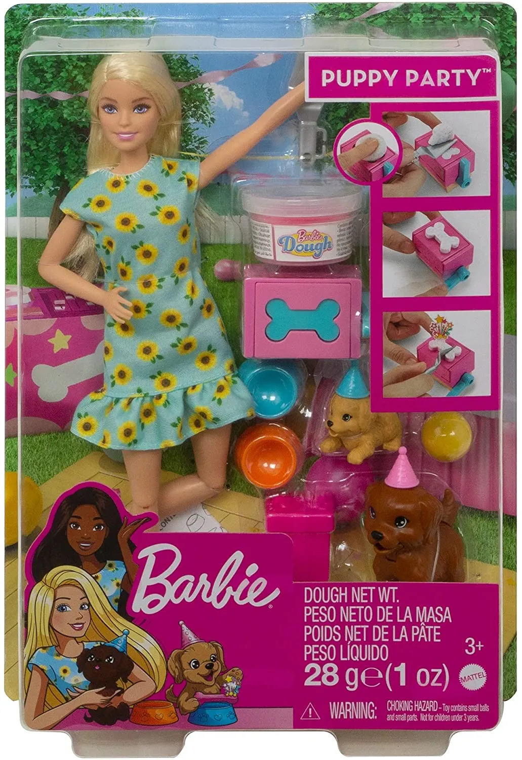 Barbie Doll (11.5-inch Blonde) and Puppy Party Playset with 2 Pet Puppies, Dough, Cake Mold and Accessories, Gift for 3 to 7 Year Olds