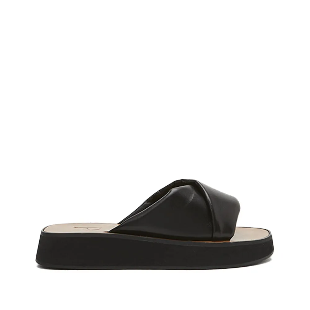 Bea Black Leather Flat Sandals