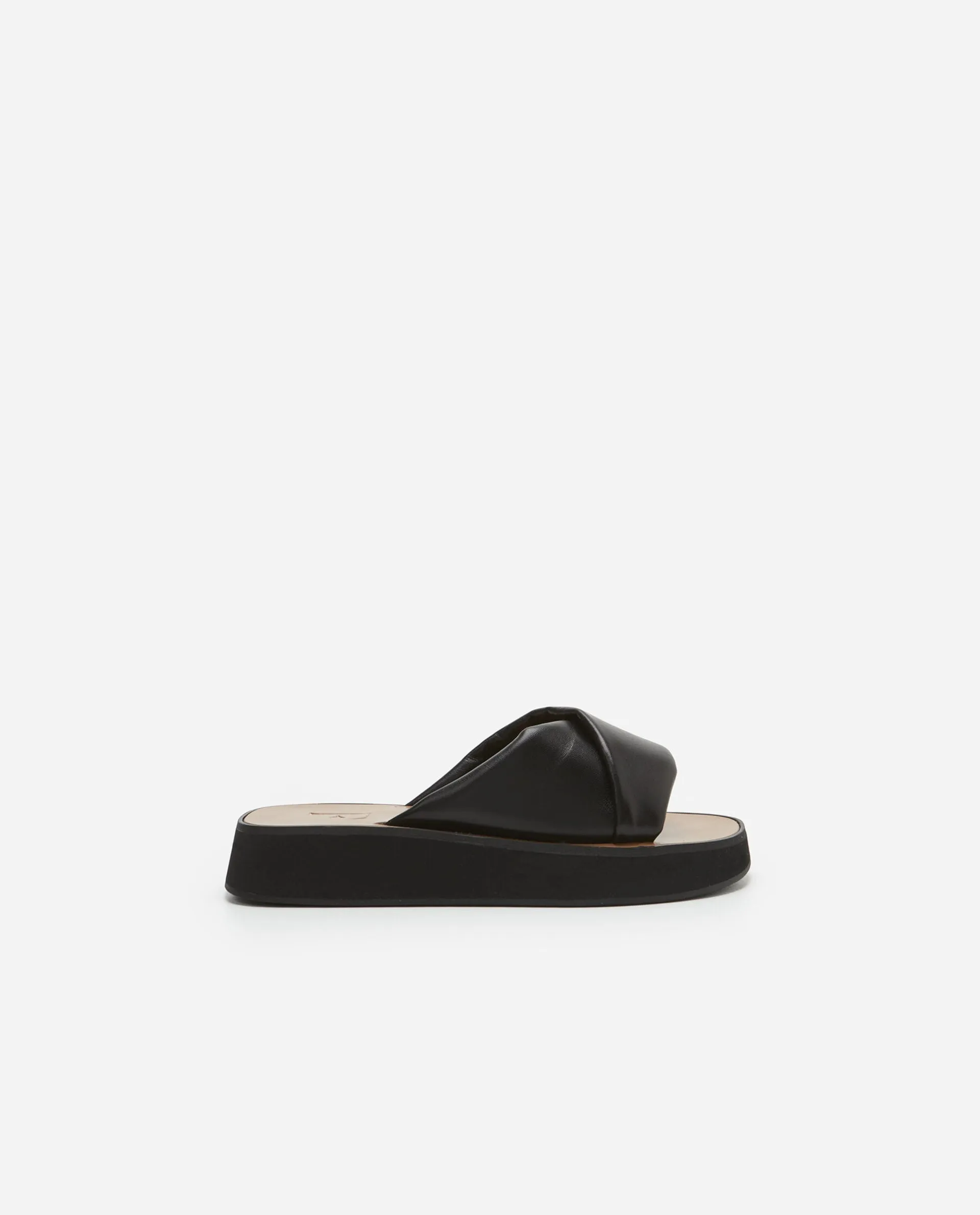 Bea Black Leather Flat Sandals