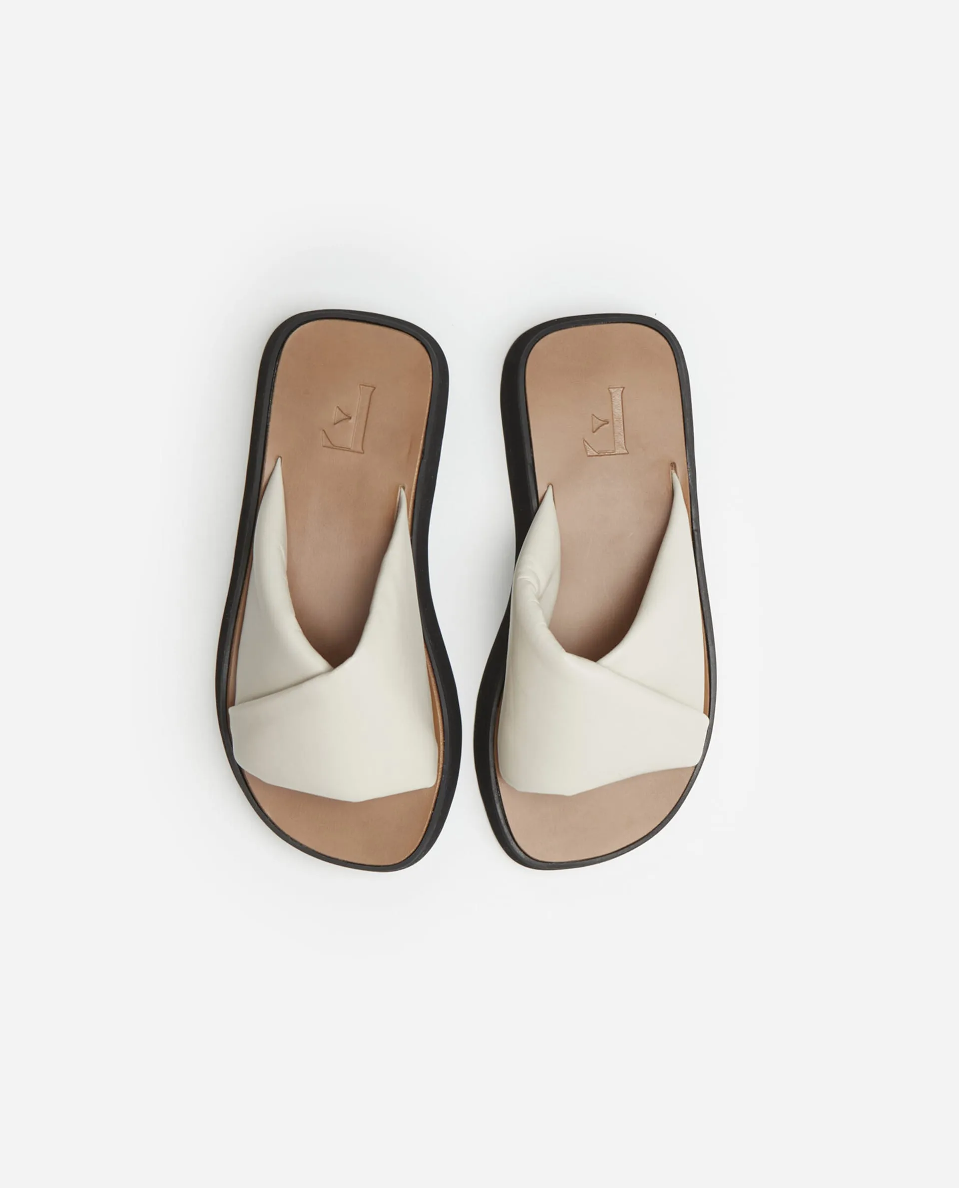 Bea Creme Leather Flat Sandals