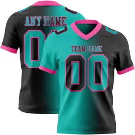 Custom Black Aqua-Pink Mesh Authentic Gradient Fashion Football Jersey