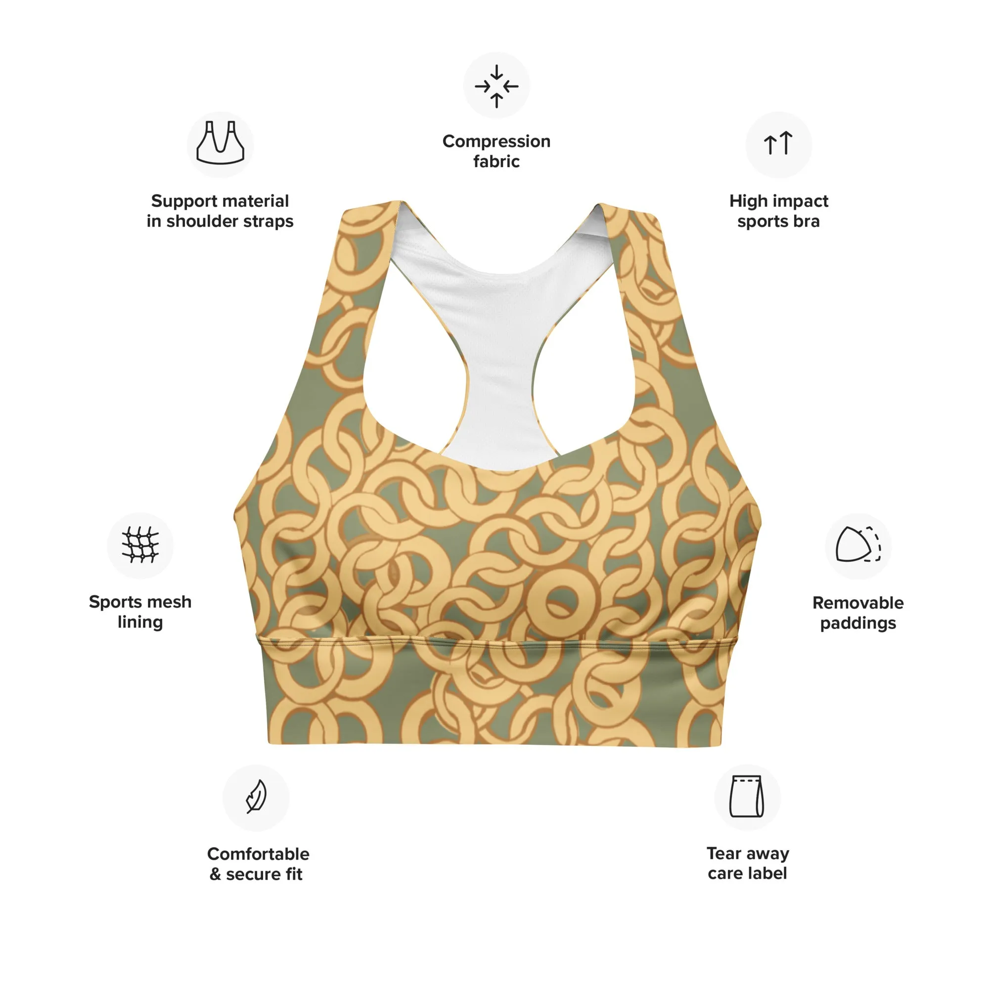 Lilly Longline sports bra, Gold Chain