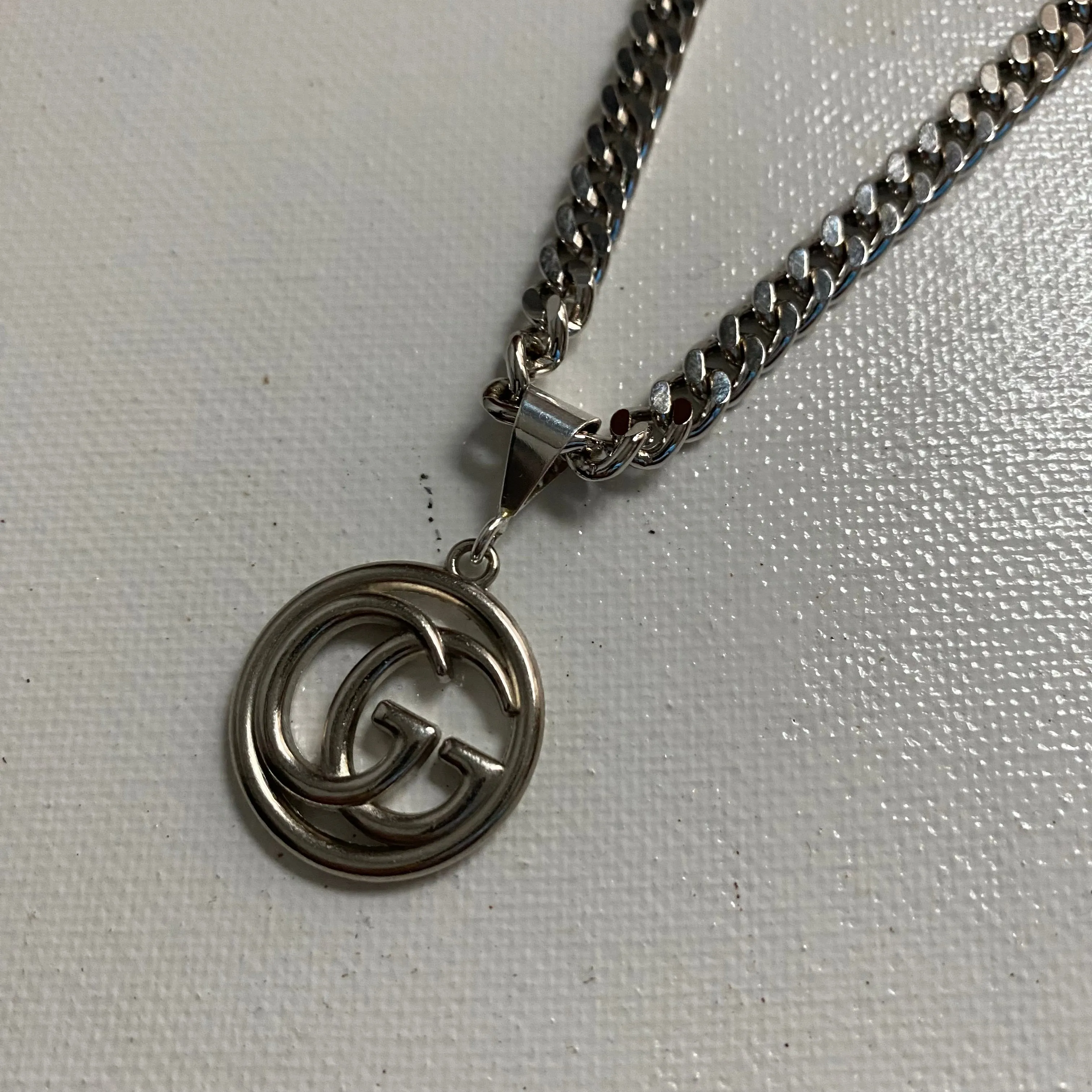 Men's GG Necklace - White Gold-Filled Herringbone Chain