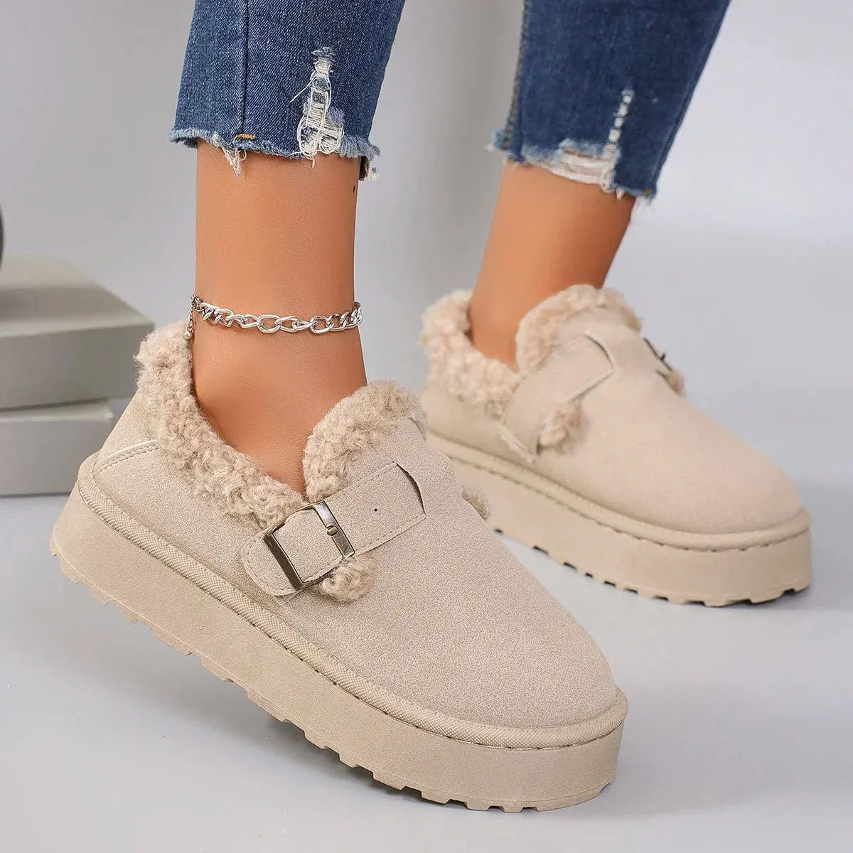 New Winter Women's Shoes Boken Shoes Plush Fashion Retro Bean Shoes Cotton Women's Flat Sole Slippers Platform Women Boots