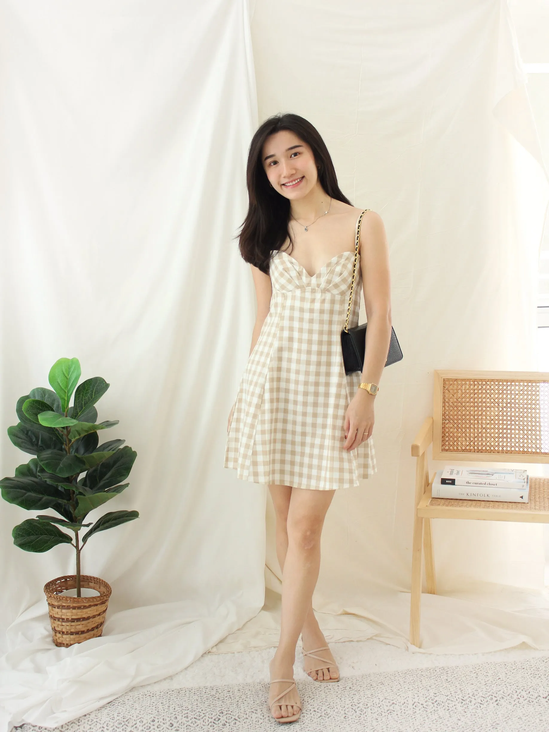 PLAID KHAKI ALINED DRESS