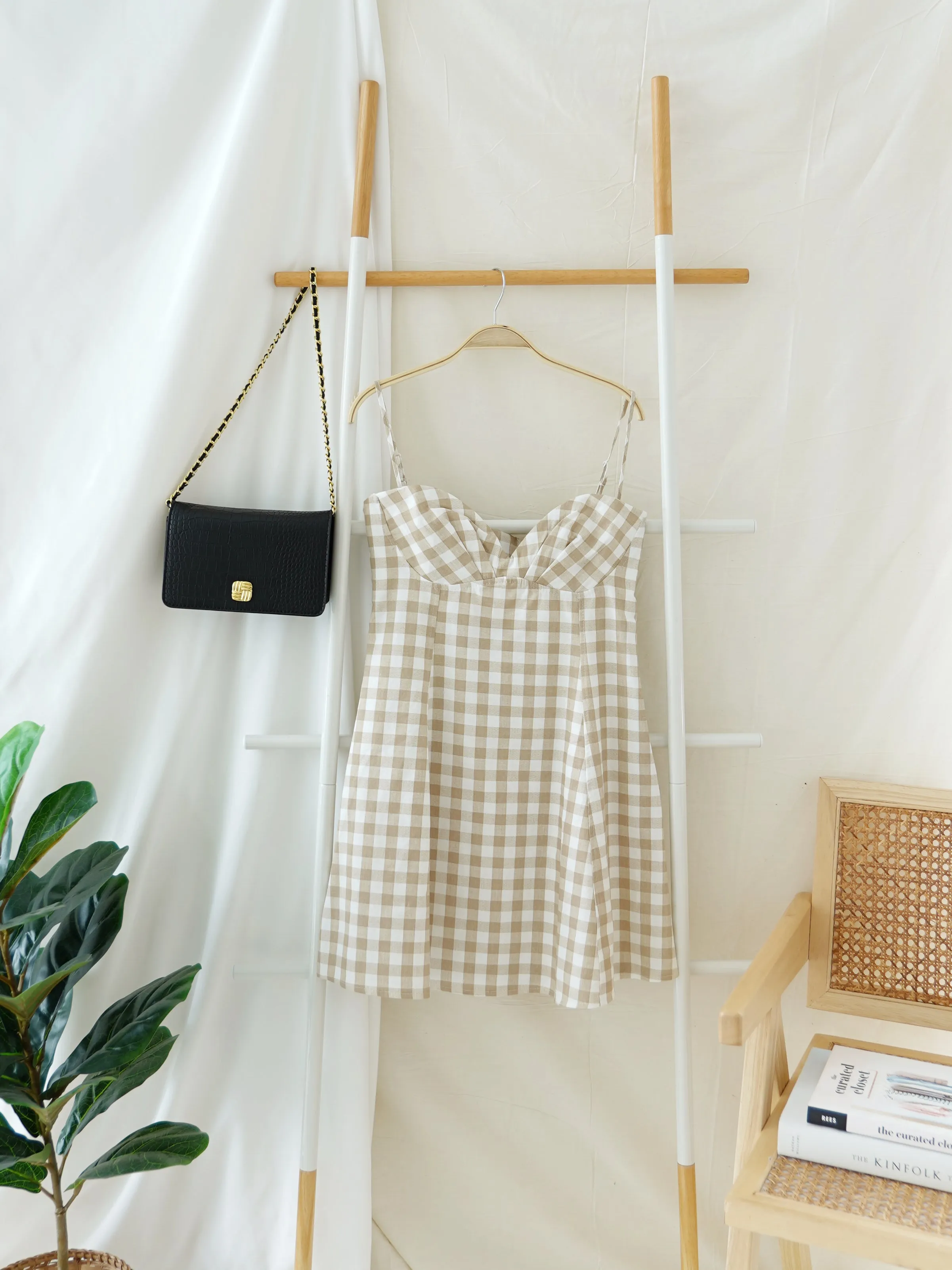 PLAID KHAKI ALINED DRESS