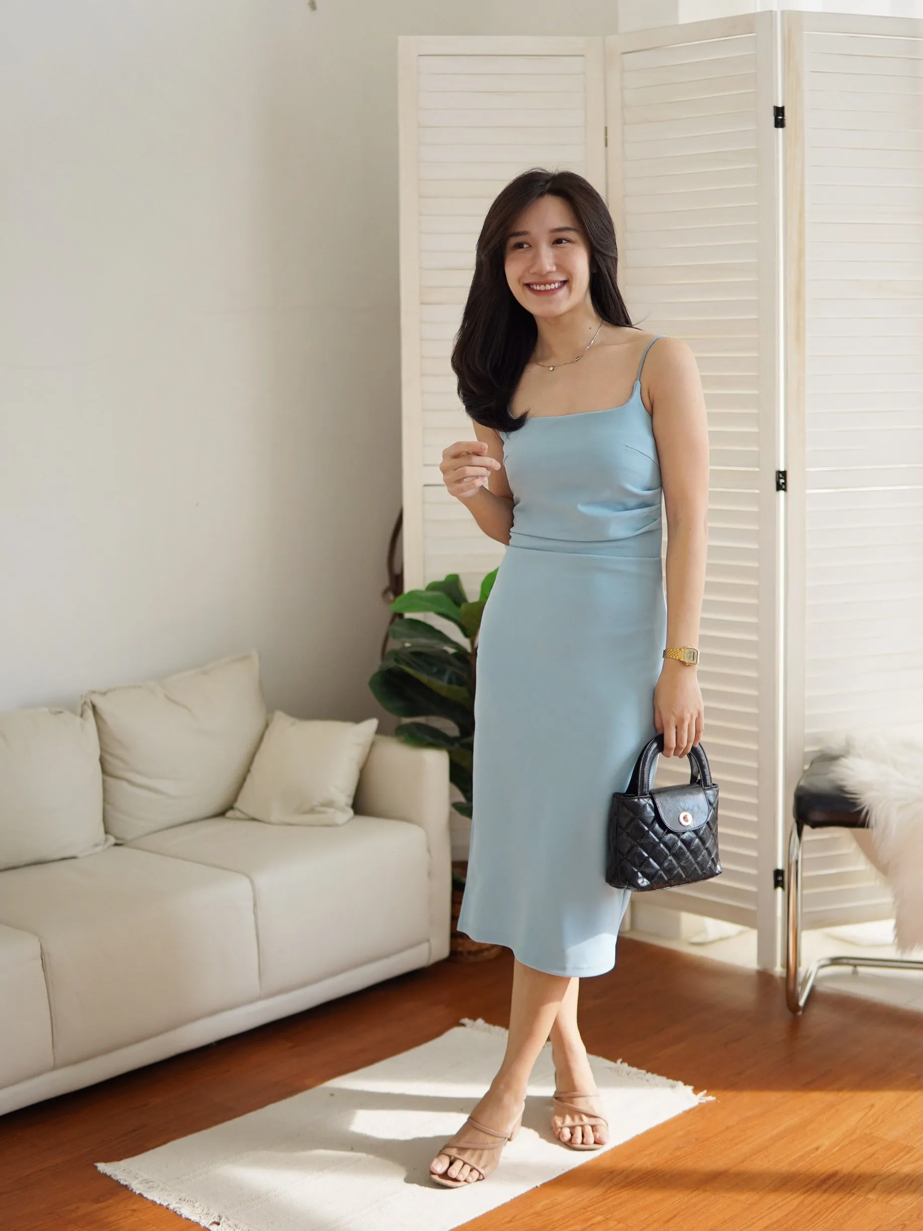 Straight Neck Slip Midi Dress