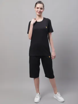 Vimal Jonney Black Cotton Solid Co-ord Set Tracksuit For Women