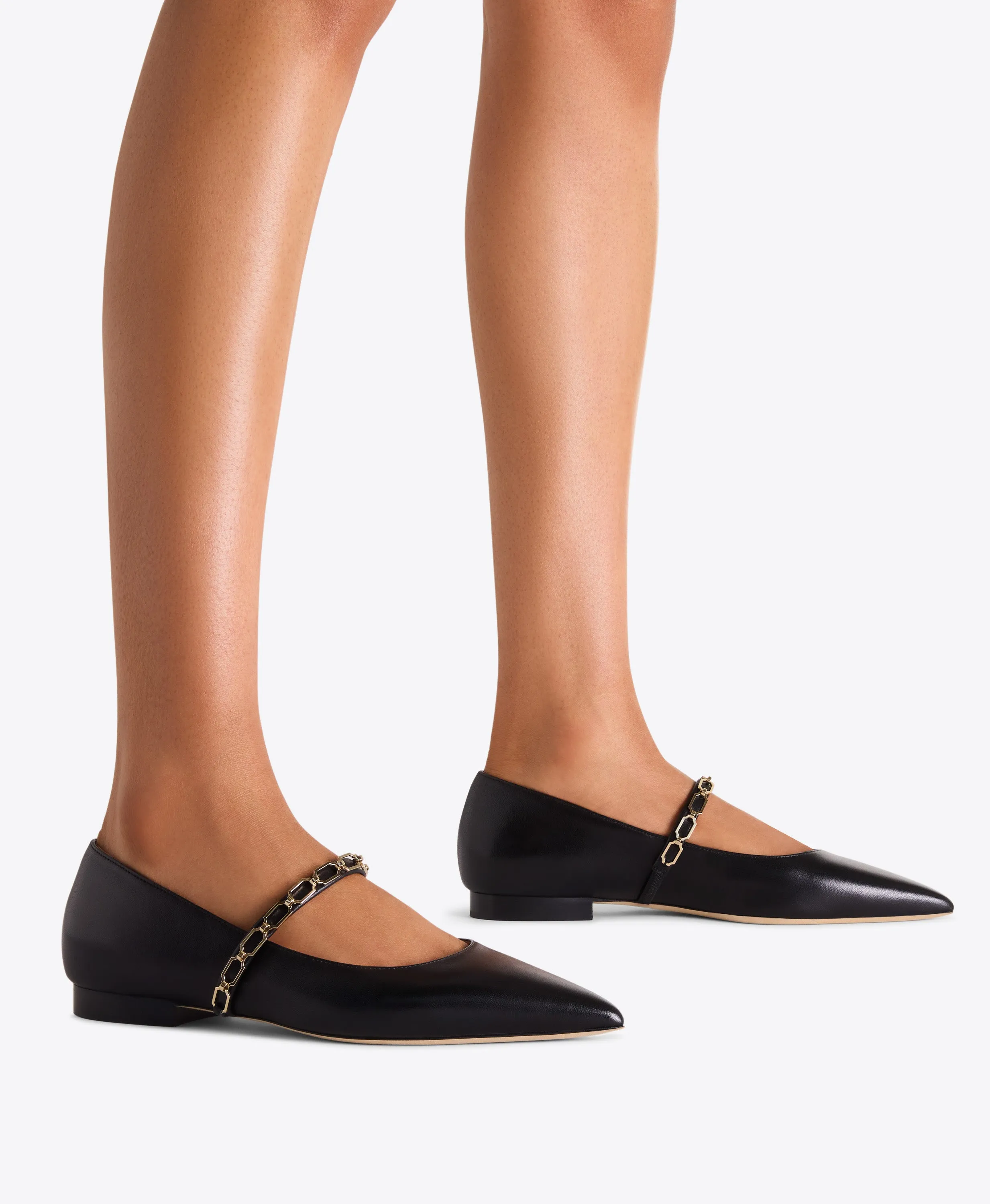 Virna Black Leather Flat Pumps