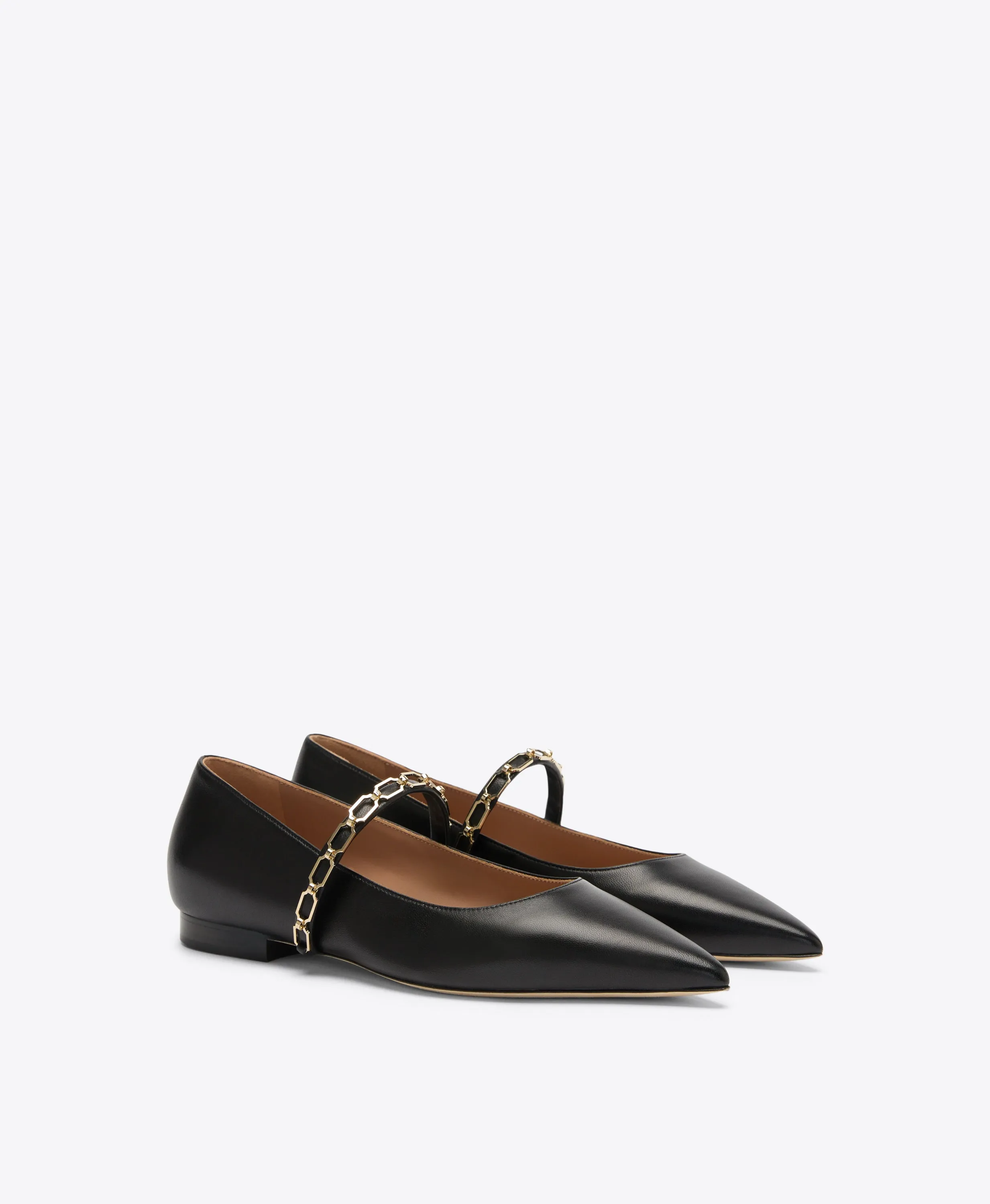 Virna Black Leather Flat Pumps